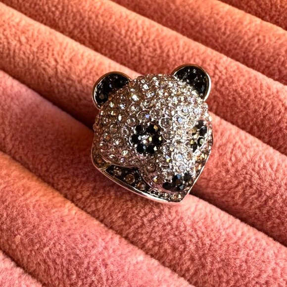 Park Lane Panda Bear Face Crystal Statement Ring Size 6 Silver Tone Rhinestones - Picture 5 of 12